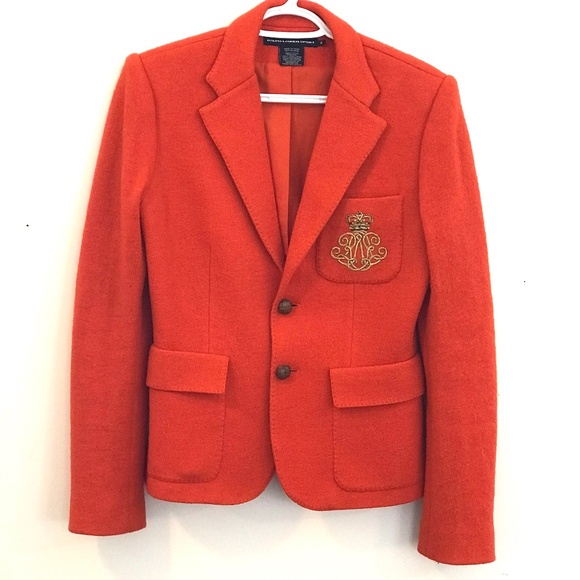 Ralph Lauren Sport wool jacket/blazer orange insignia women 8 old money luxury - Picture 1 of 15